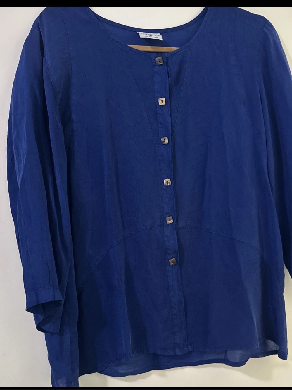Women's Click by Color Me Cotton Blue 3/4 Sleeve Buttons  Top Size M